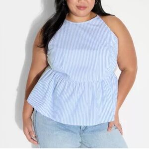 Wild Fable Blue Striped High Neck Babydoll Halter Top